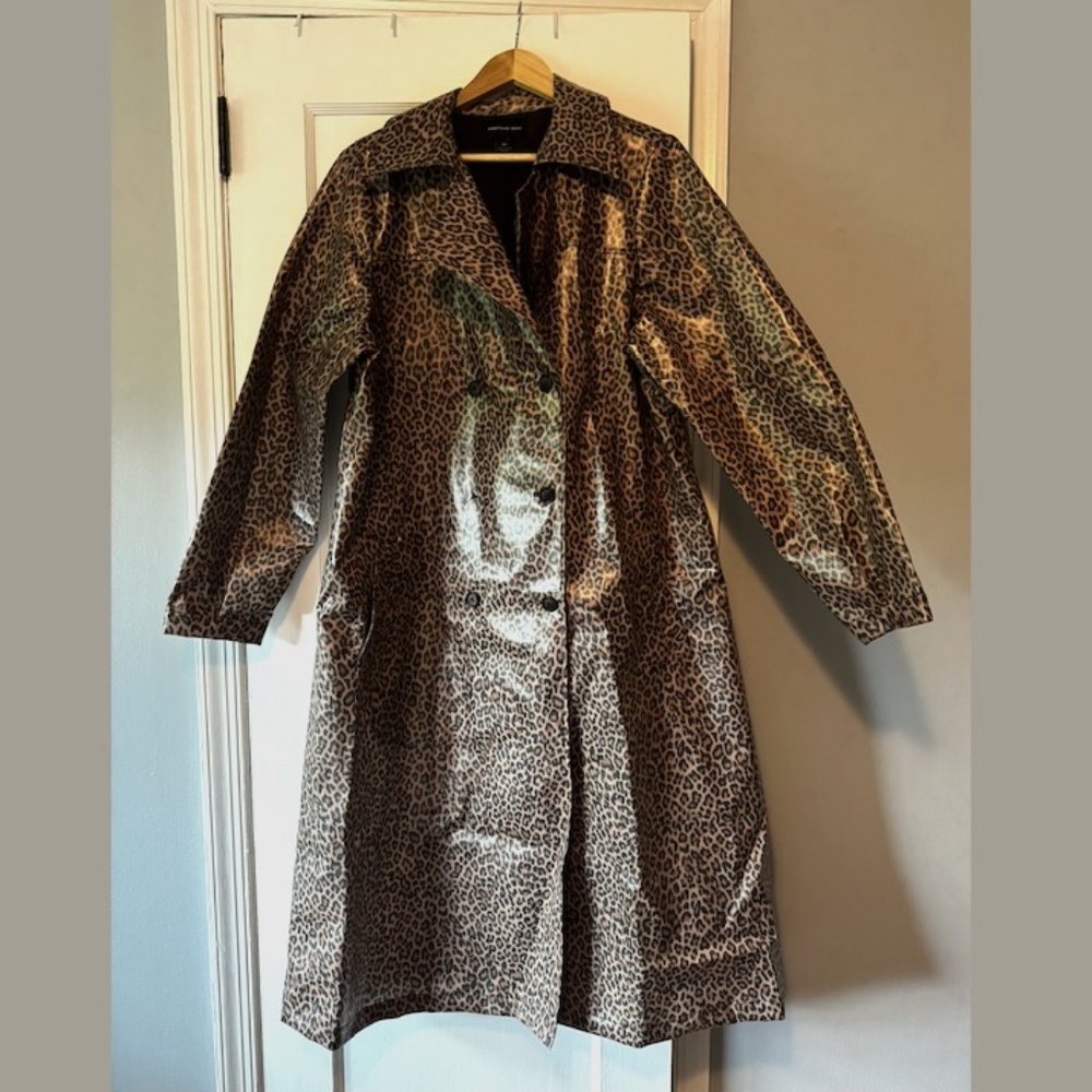 Something Navy Leopard Print Water Resistant Coated Trench Coat